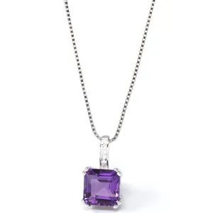 Baikalla™ Classic Sterling Silver Natural Amethyst Pendant Necklace With CZ