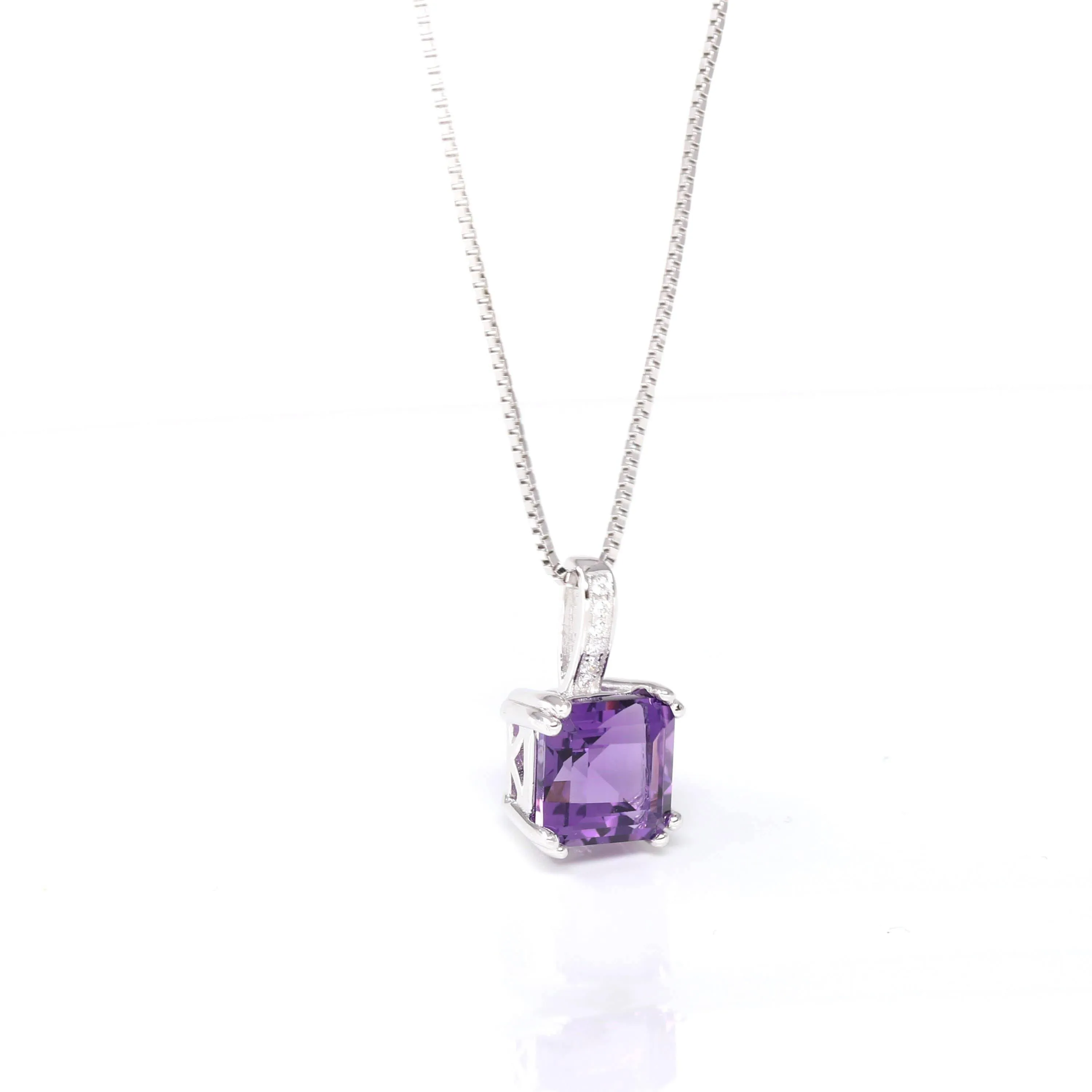 Baikalla™ Classic Sterling Silver Natural Amethyst Pendant Necklace With CZ