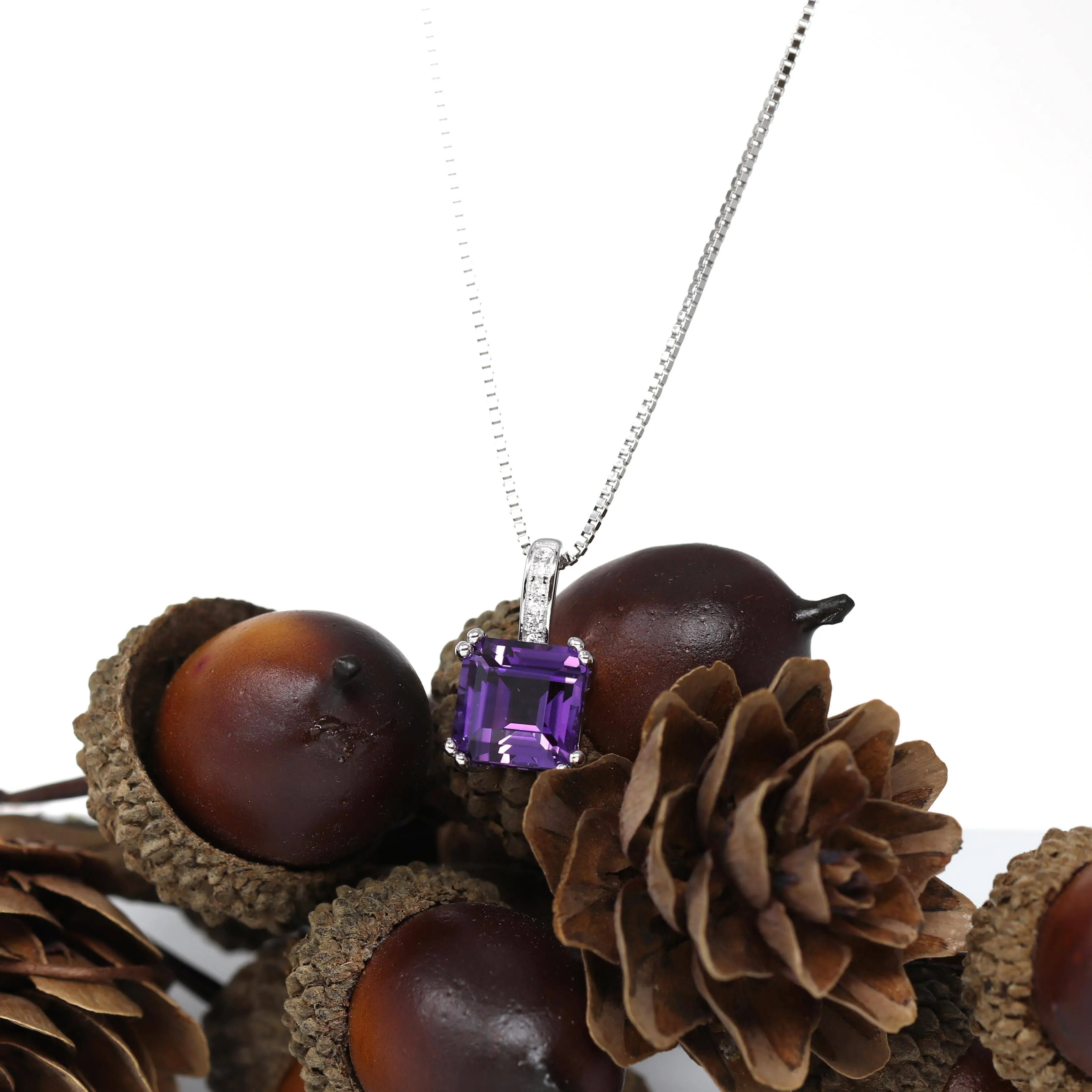 Baikalla™ Classic Sterling Silver Natural Amethyst Pendant Necklace With CZ