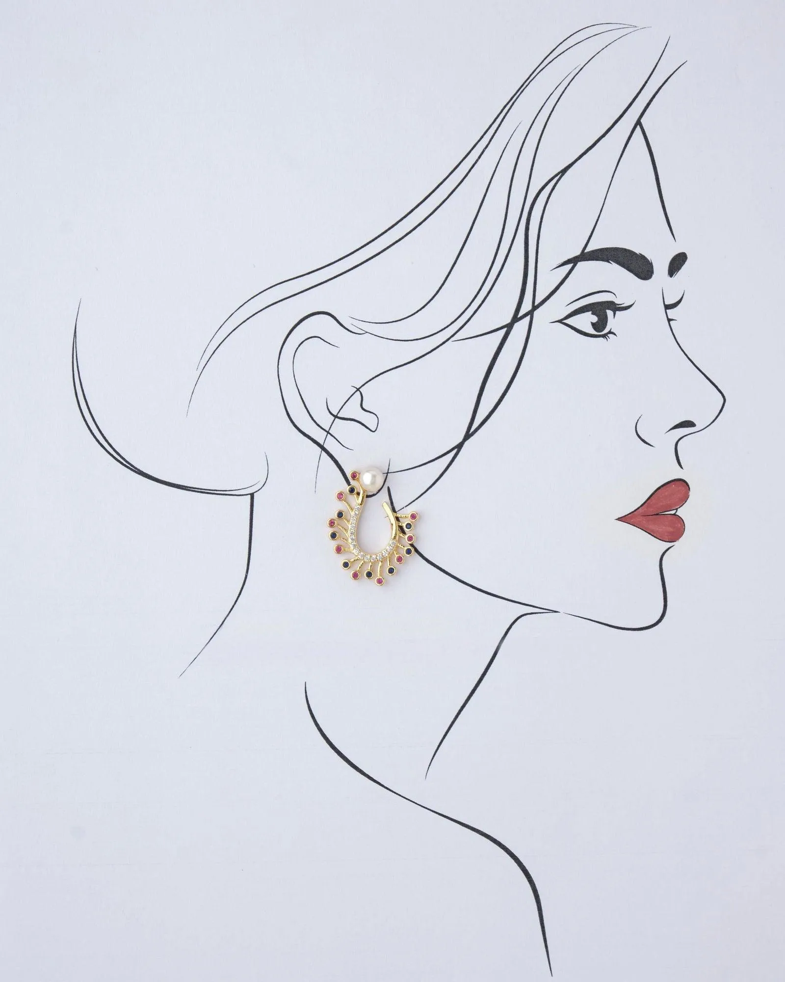 Beautiful Pearl & Stone Stud Earring