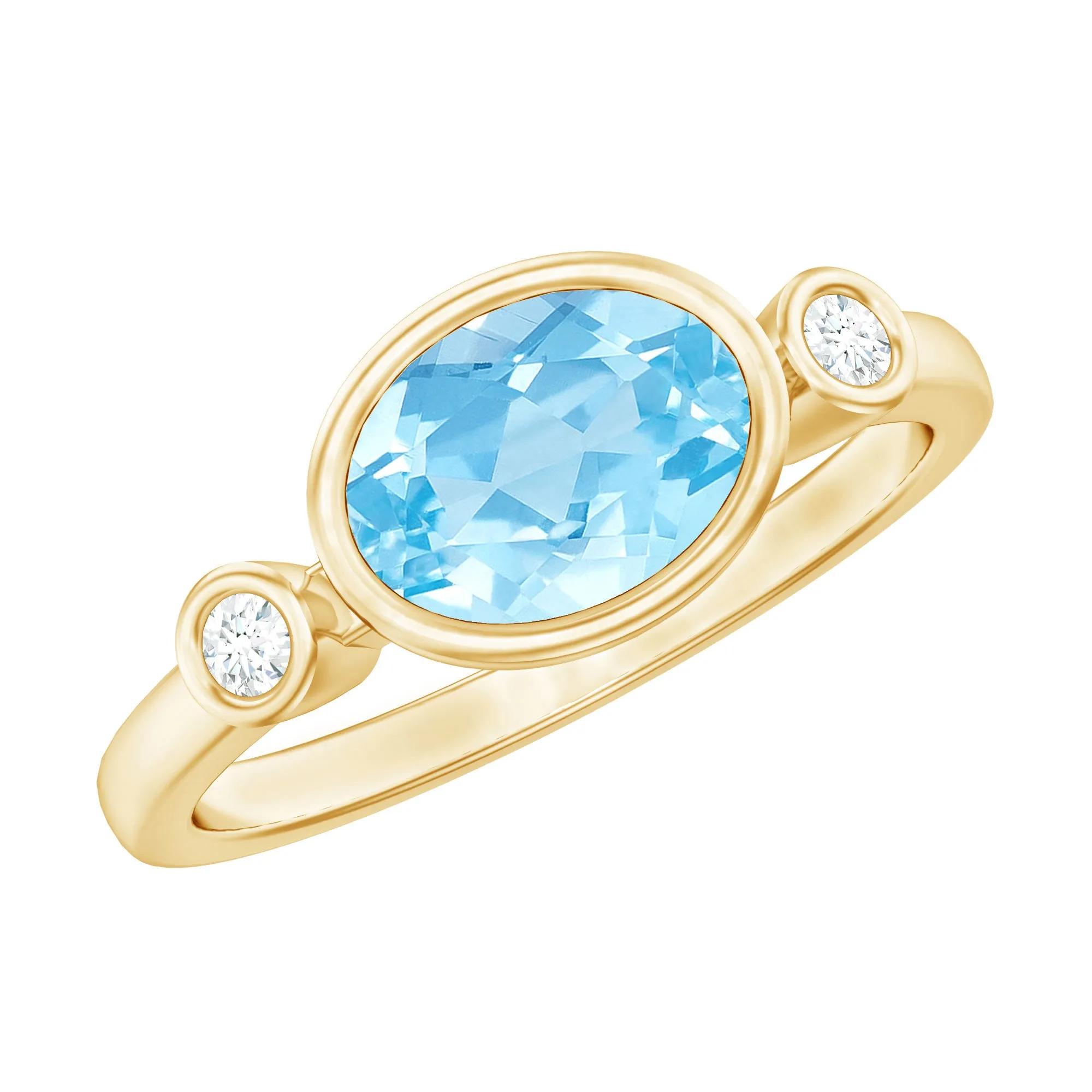 Bezel Set Aquamarine and Diamond East West Engagement Ring