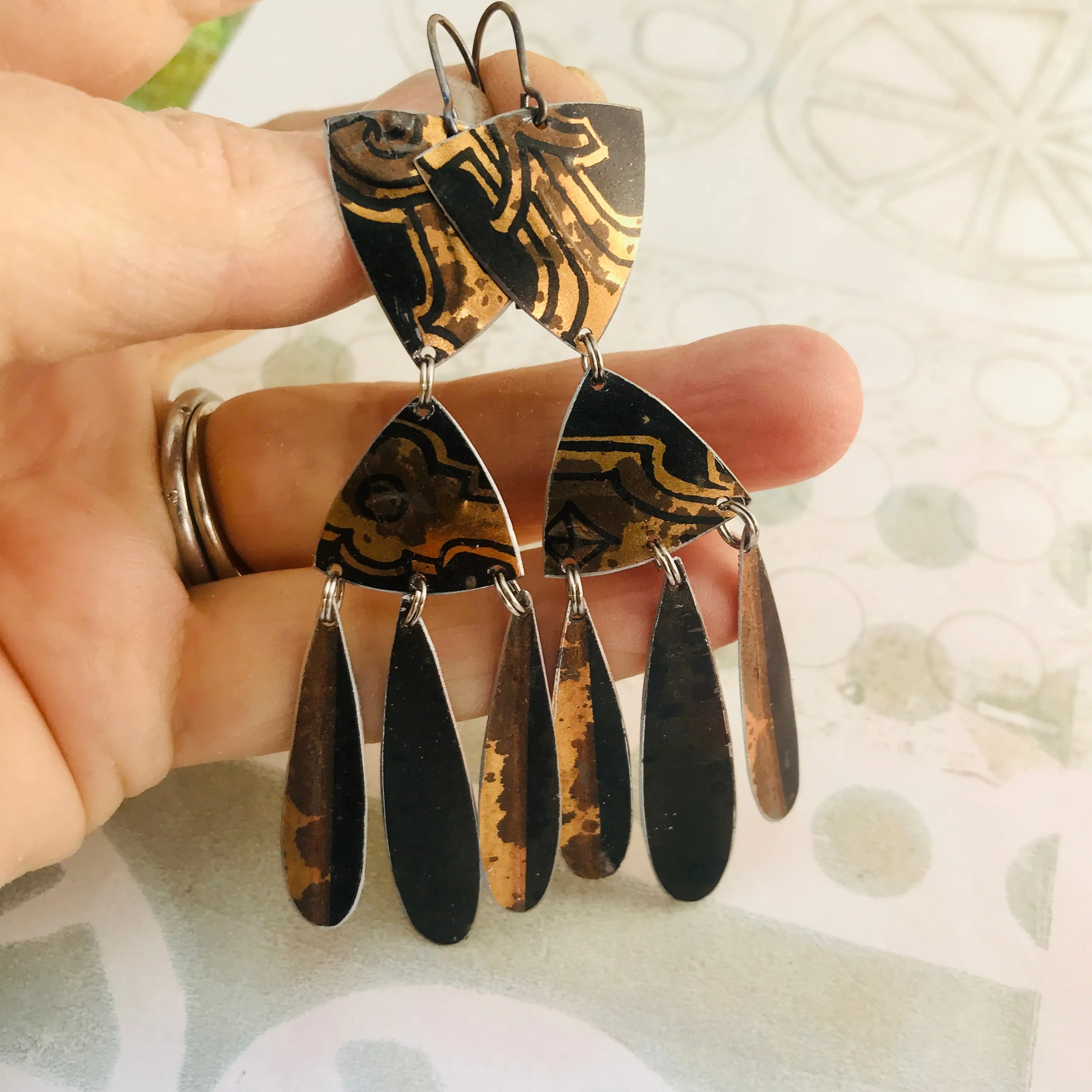 Black & Copper Tin Chandelier Earrings