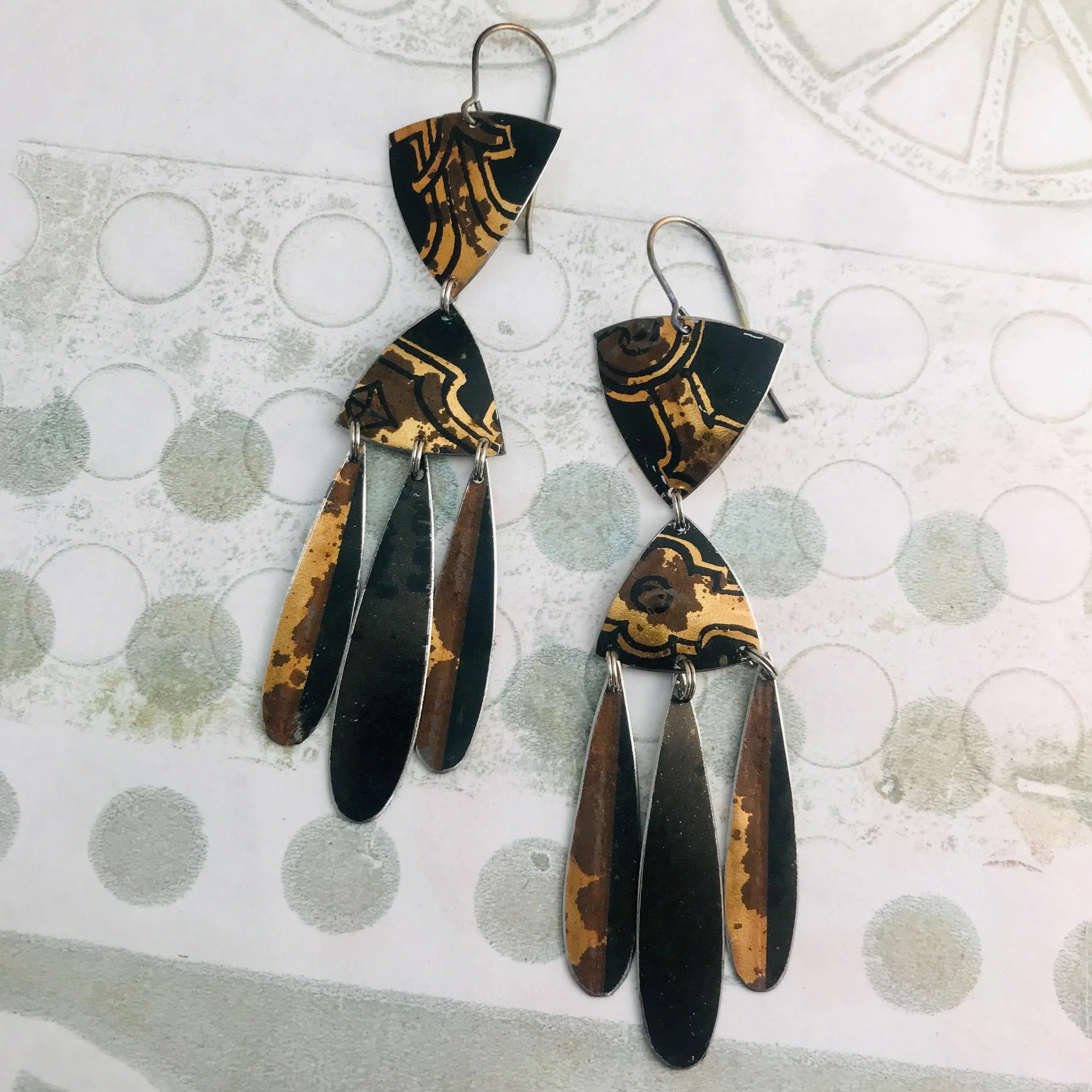 Black & Copper Tin Chandelier Earrings