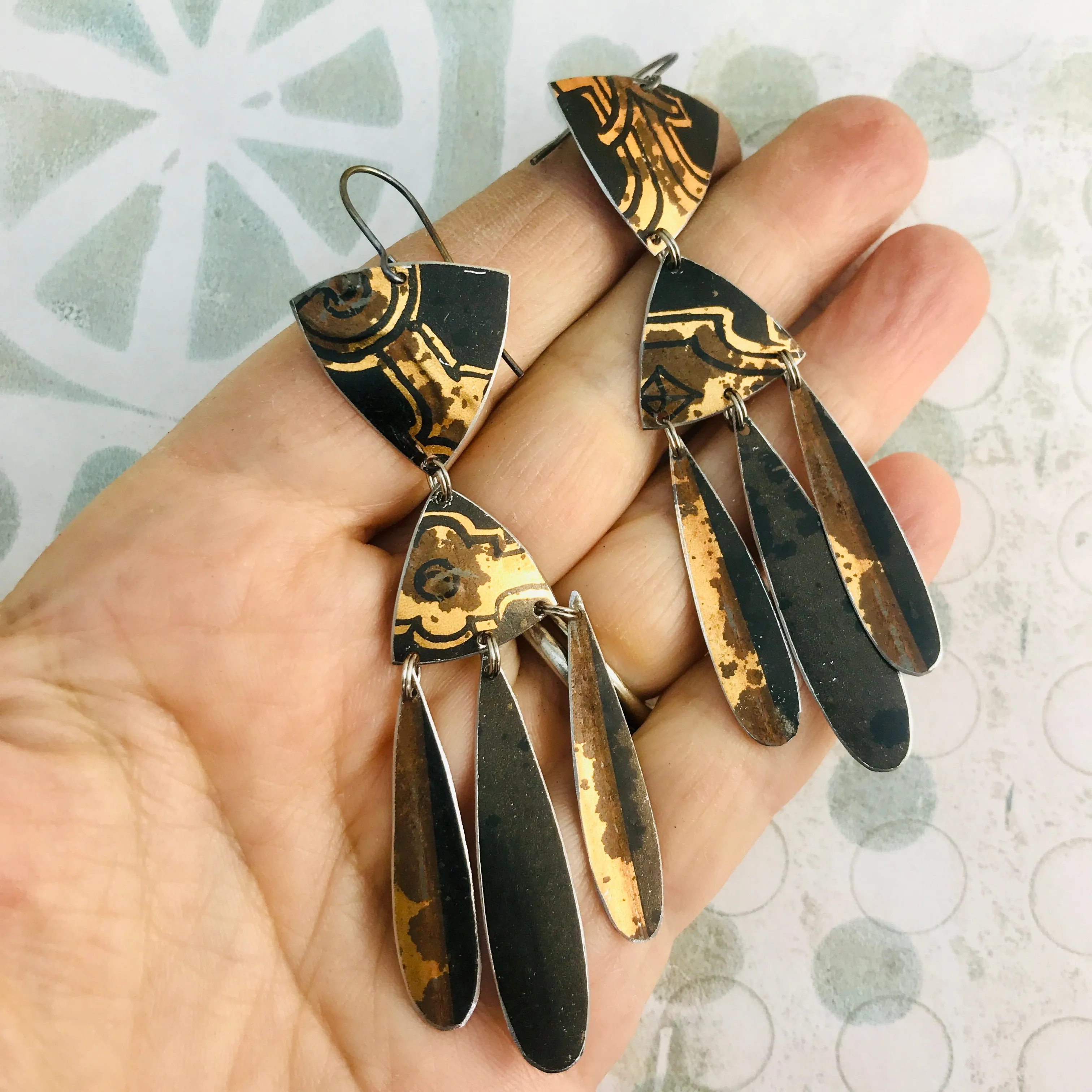 Black & Copper Tin Chandelier Earrings