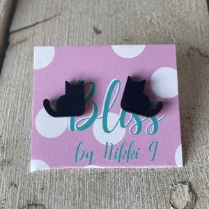 Black Cat Glitter Silhouette Stud Earrings