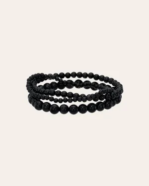 Black Onyx Bead Bracelet Stack