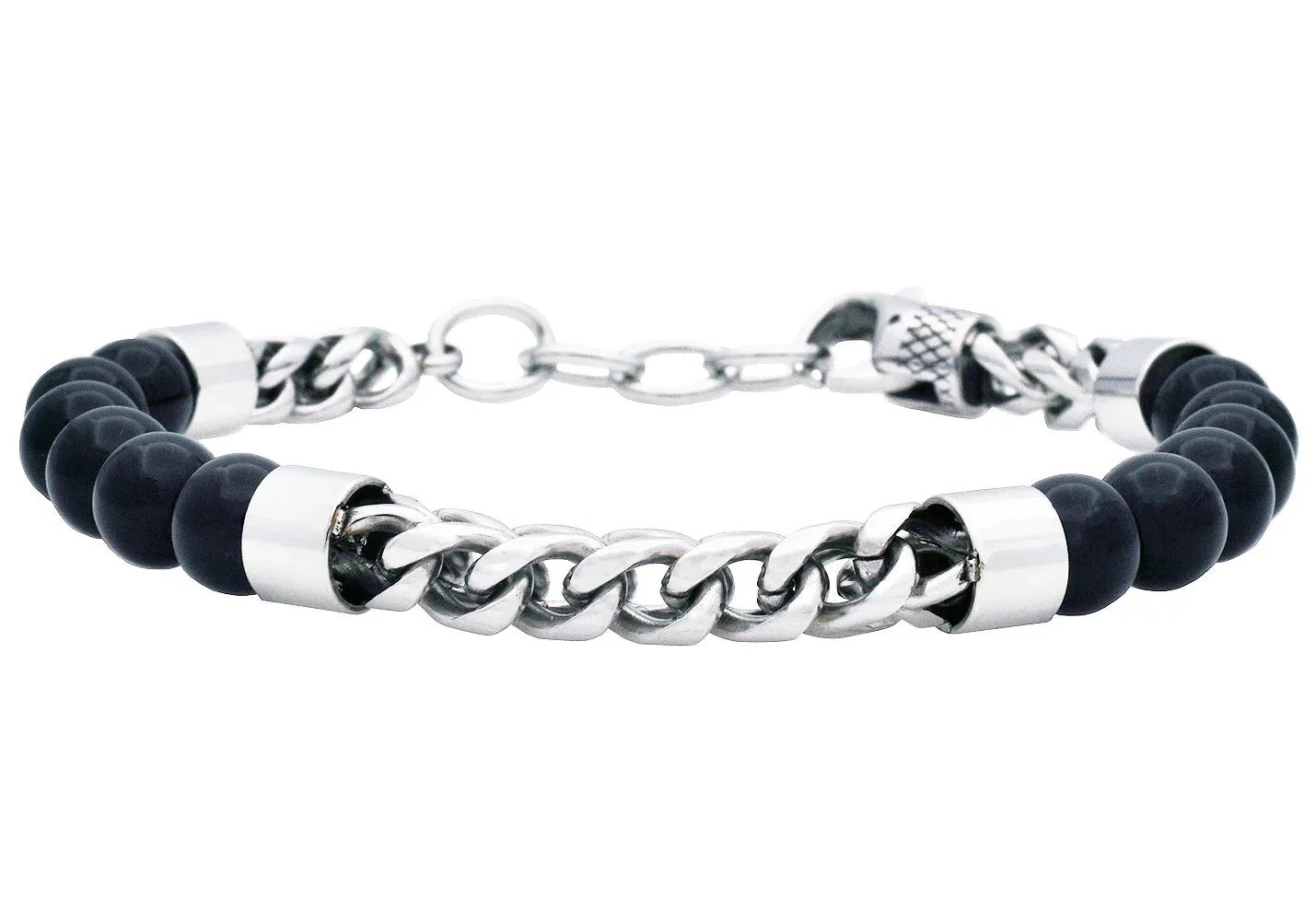 Blackjack Men's Bracelet Beaded Onyx & SS BJB220NX