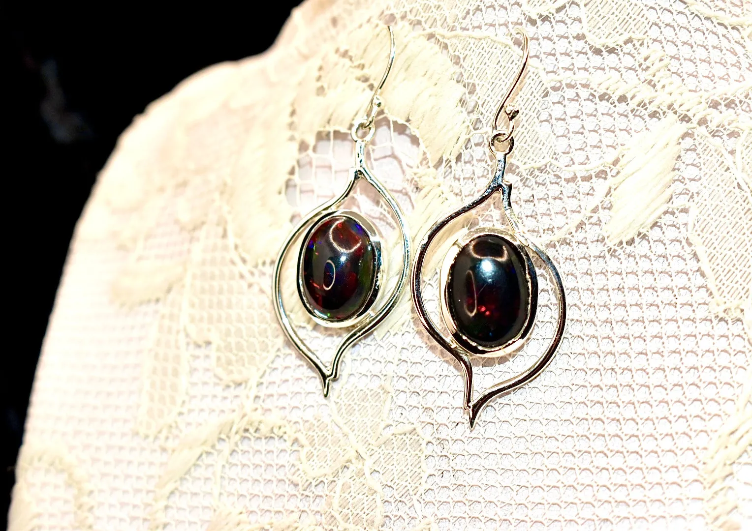 Blak Opal Asymmetric Earrings