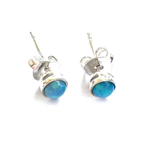 Blue opal studs silver earring
