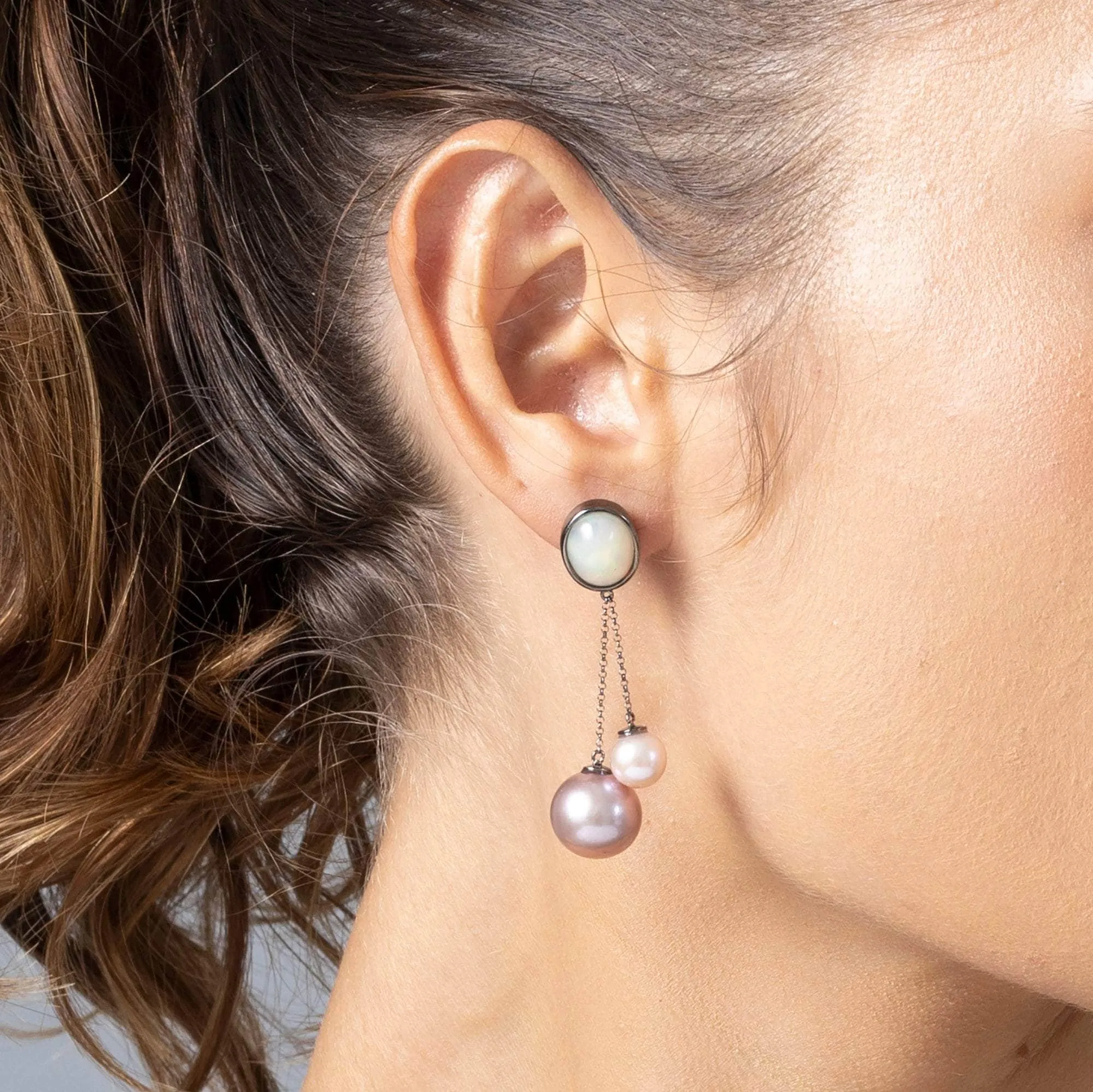 Bolla White Opal and Purple Pearl Earrings