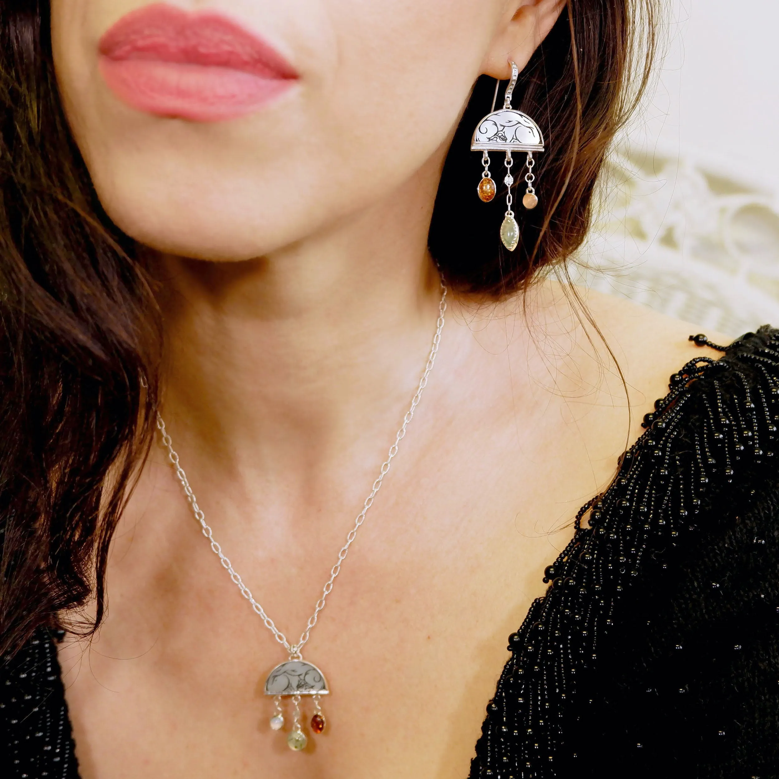 BOMBELLI . SUPER .  Half Moon Jewel Drop Earrings