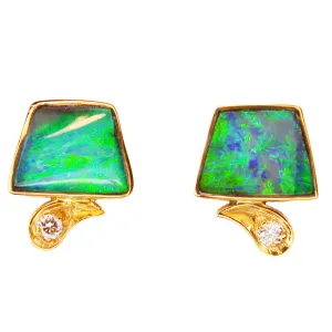 Bright Green Boulder Opal Studs