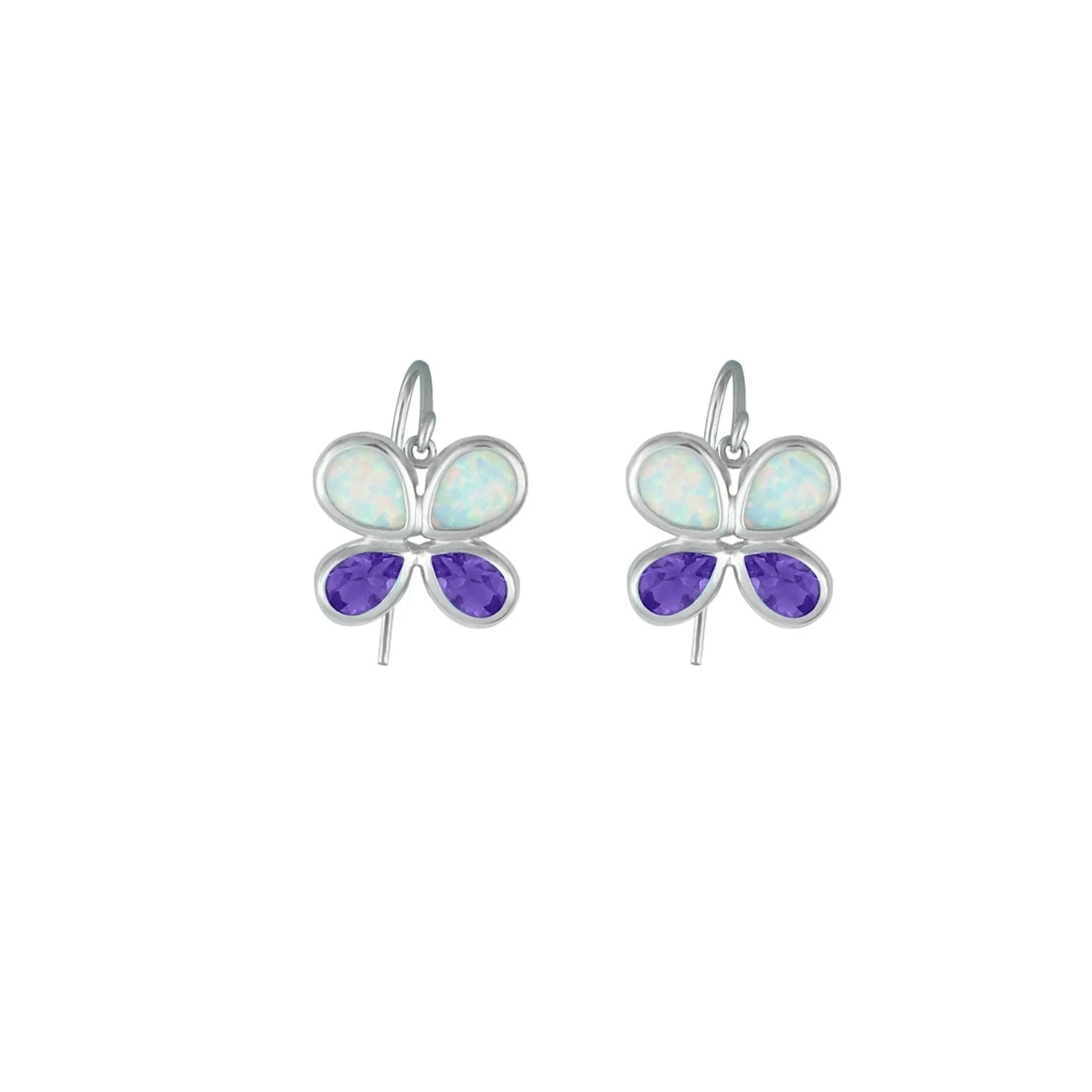 Butterfly Earrings - Created Opal & Purple Amethyst Earrings in Silver