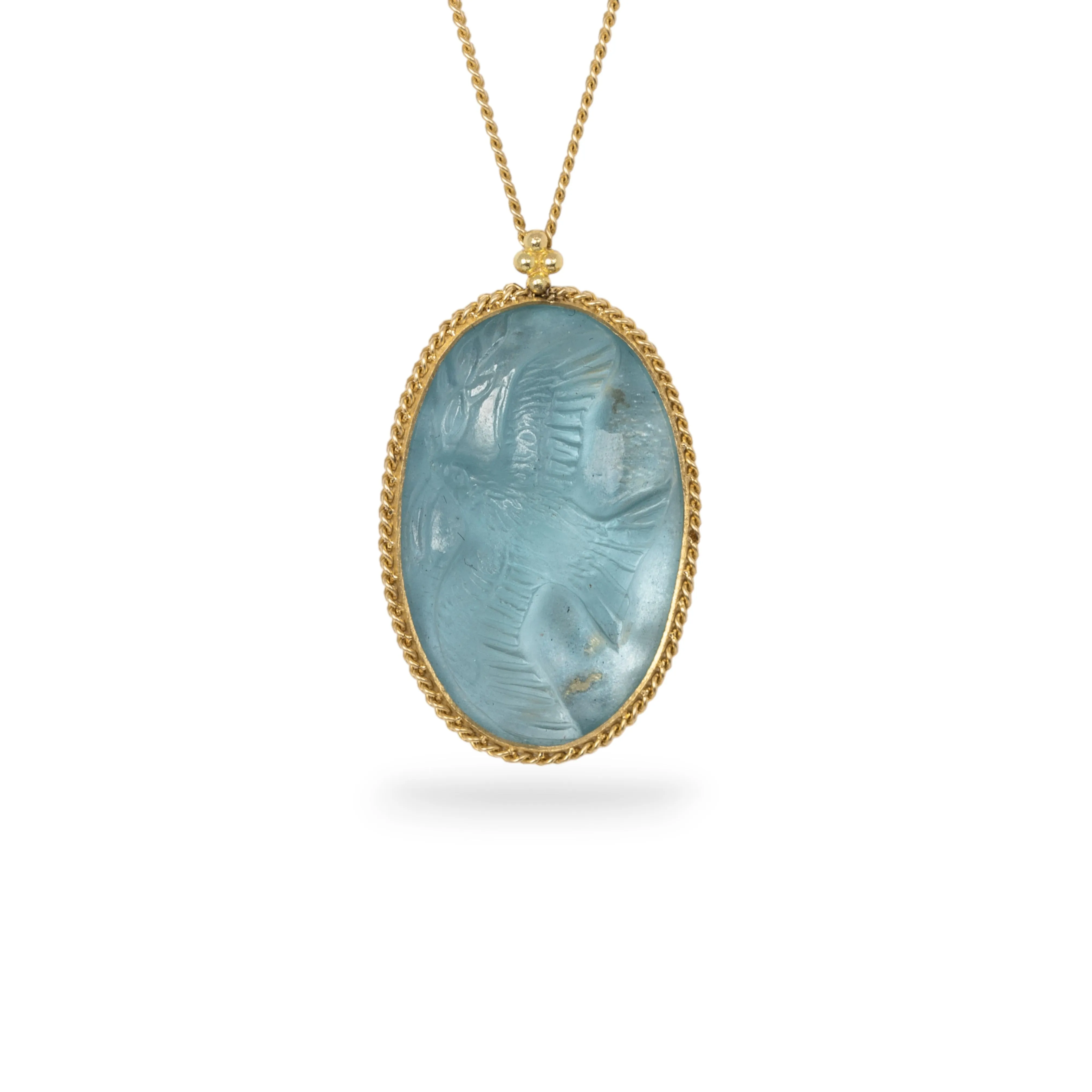 Carved Aquamarine Bird Necklace