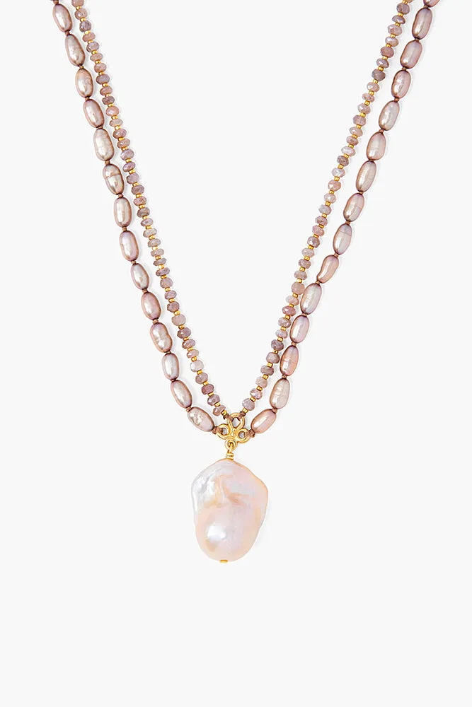 Chan Luu Taupe Pearl Mix Baroque Pendant Necklace