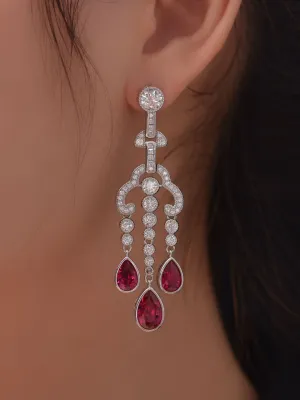 Chandelier Earrings Zircon 925 Sterling Silver Hypoallergenic Fine Jewelry, Pink Sapphire Simulation Long Earrings