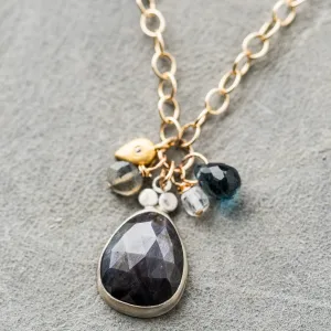 Chocolate Sapphire Drop Necklace with Charms