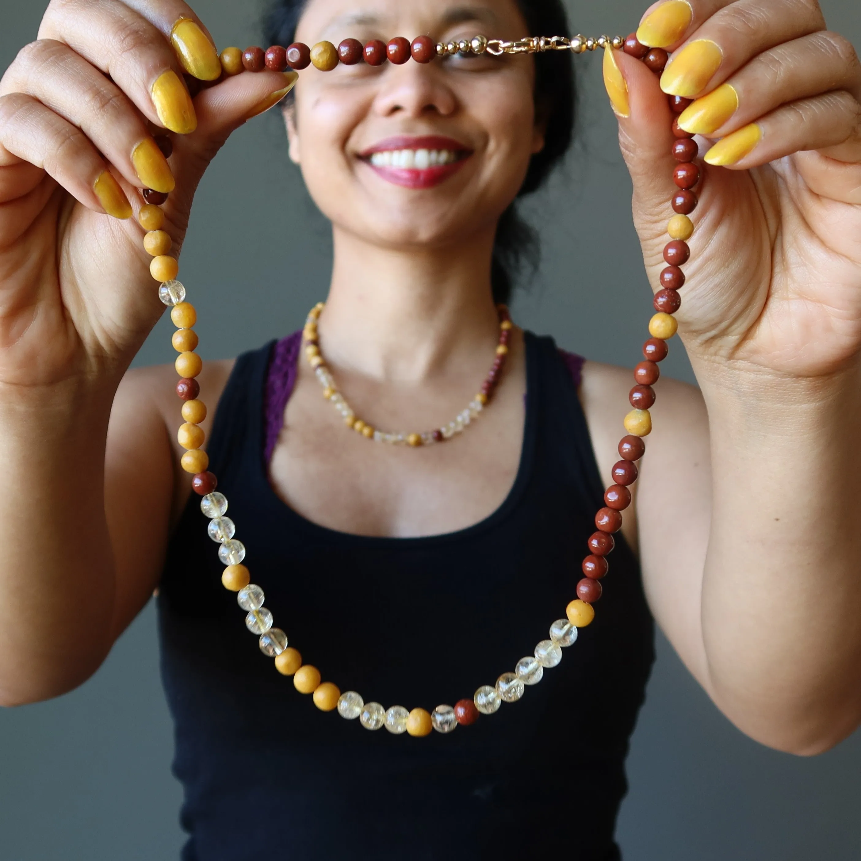 Citrine Necklace Vivid Sunset Red Yellow Jasper Healing Crystals