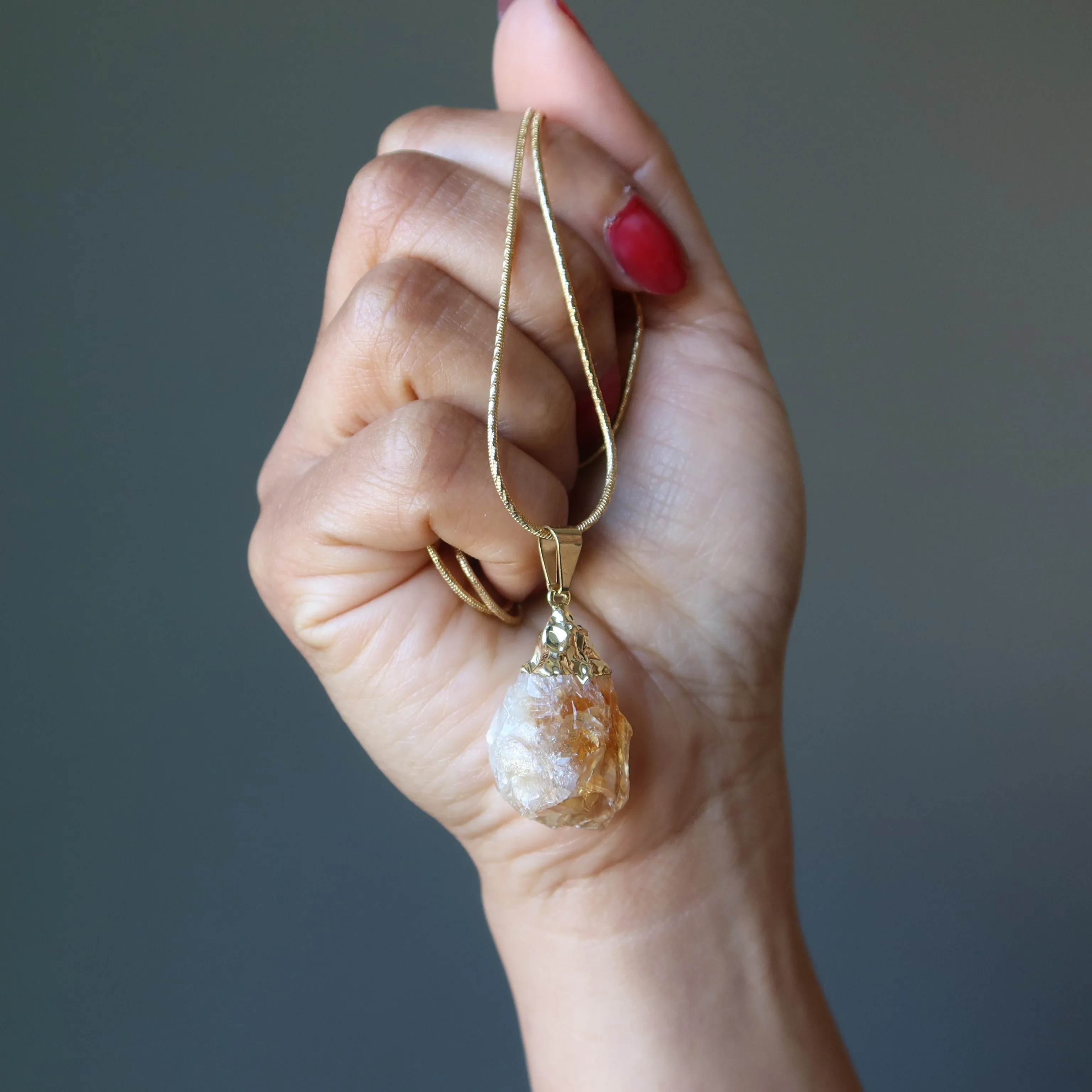 Citrine Necklace Yellow Sun Prosperity Raw Gemstone Gold