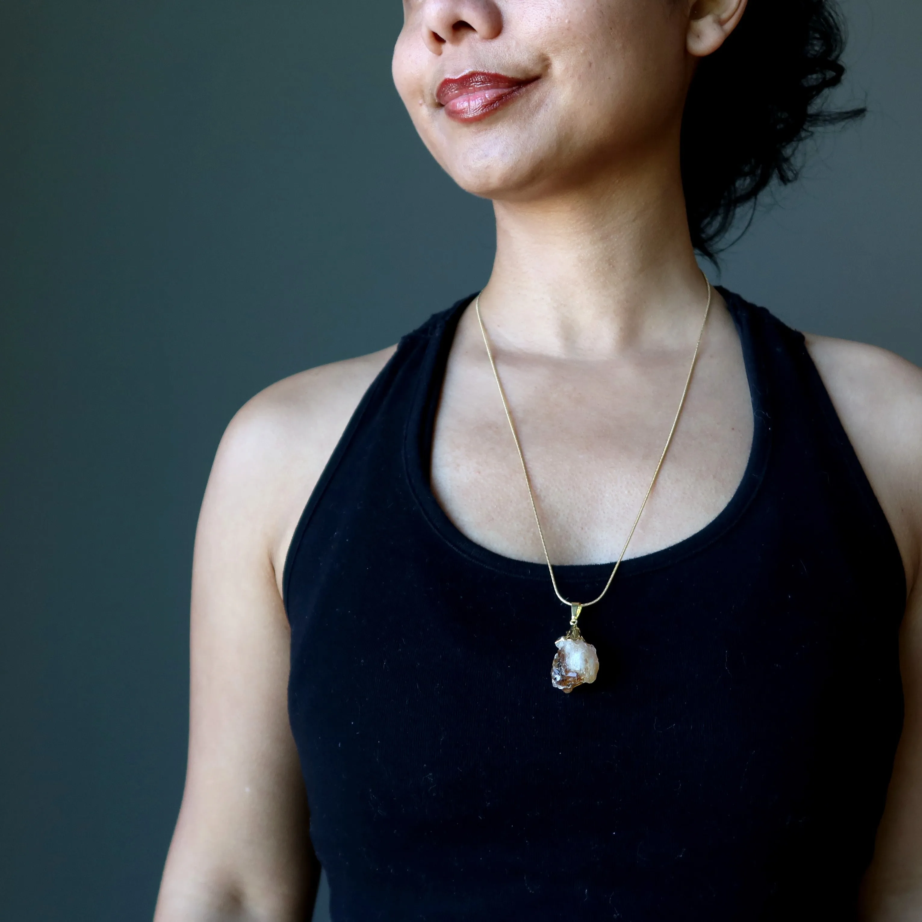 Citrine Necklace Yellow Sun Prosperity Raw Gemstone Gold