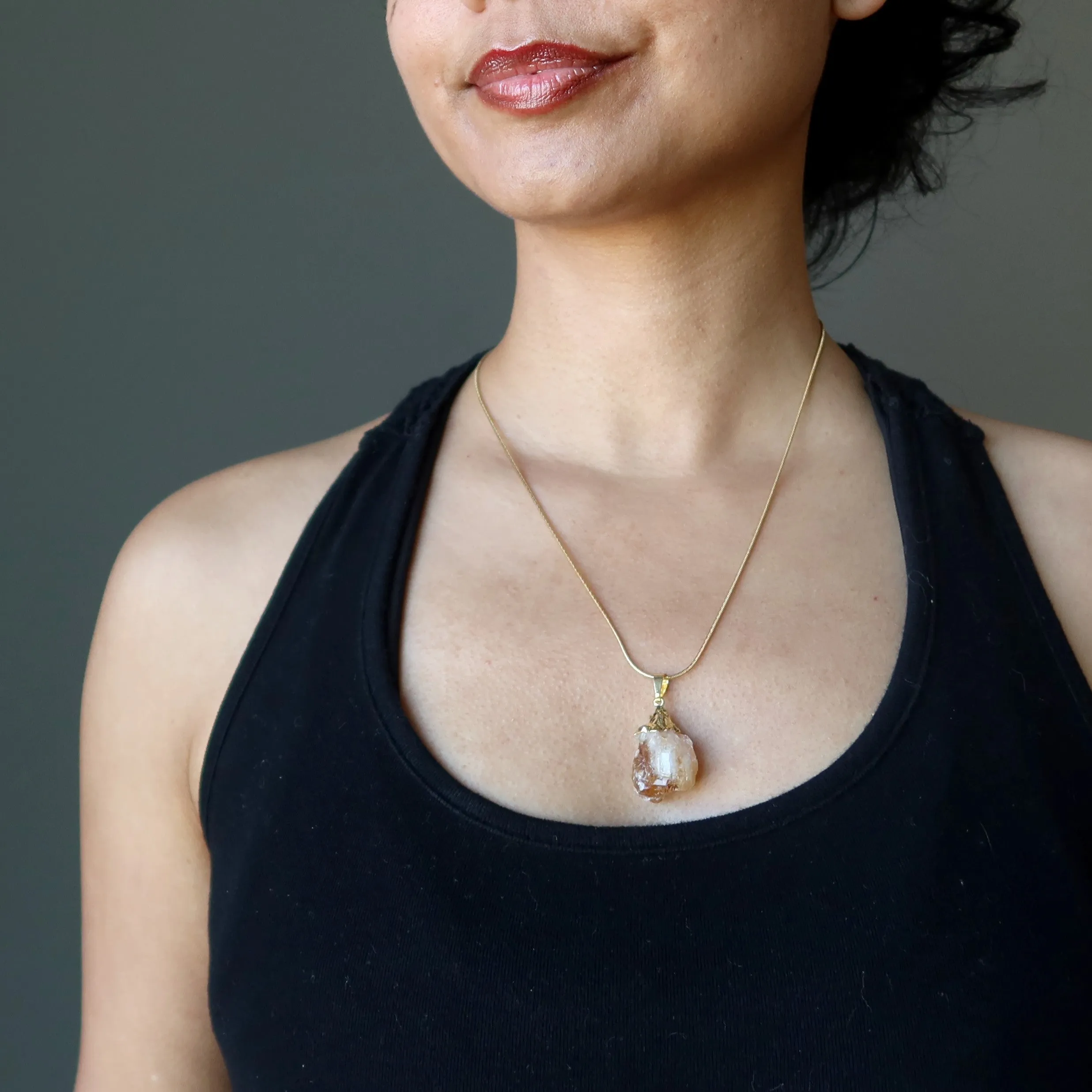 Citrine Necklace Yellow Sun Prosperity Raw Gemstone Gold