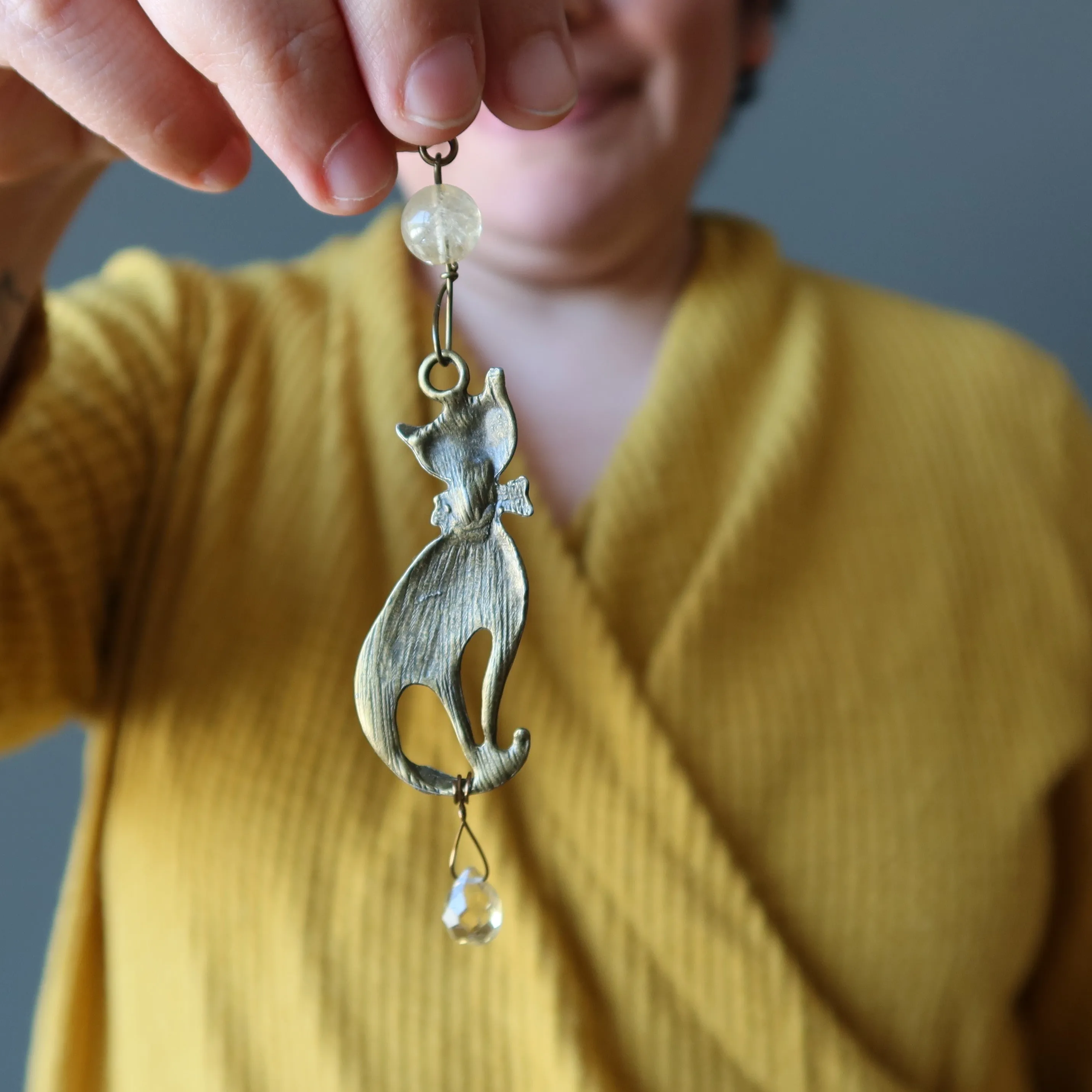 Citrine Pendant Upscale Cat Boutique Gold Bowtie Gemstone