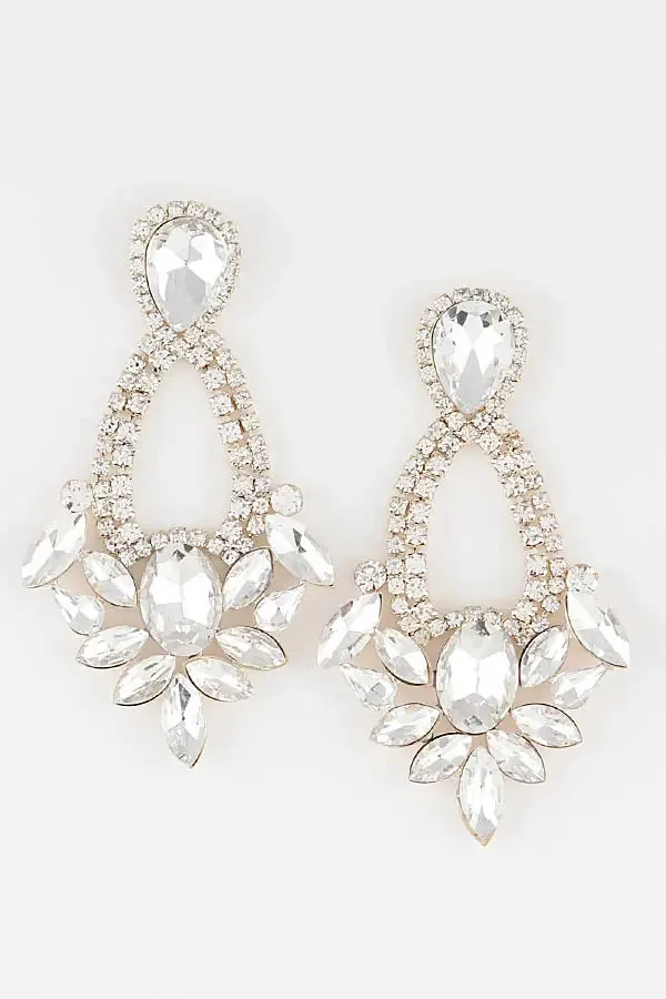 Clear Crystals Teardrop Chandelier Earrings