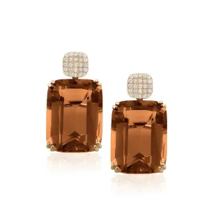 Cognac Quartz Earrings with Diamonds