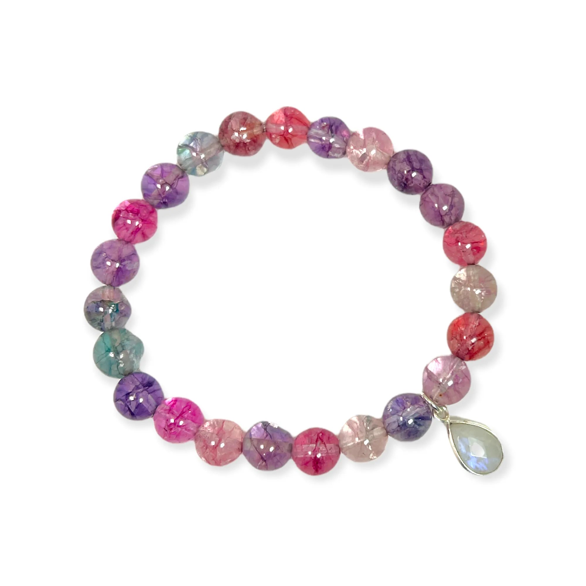 Colorful Quartz with Moonstone Sterling Silver Charm "Thank You for Being a Friend" Bracelet Gift Box