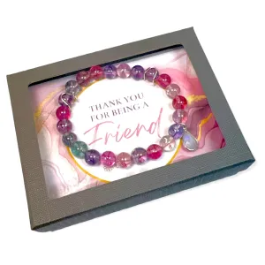 Colorful Quartz with Moonstone Sterling Silver Charm "Thank You for Being a Friend" Bracelet Gift Box