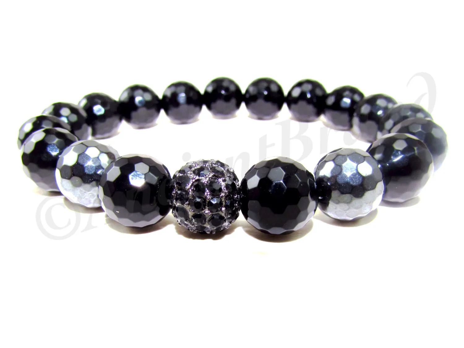 Corye 10mm Matte Black Onyx & Hematite Beaded Bracelet