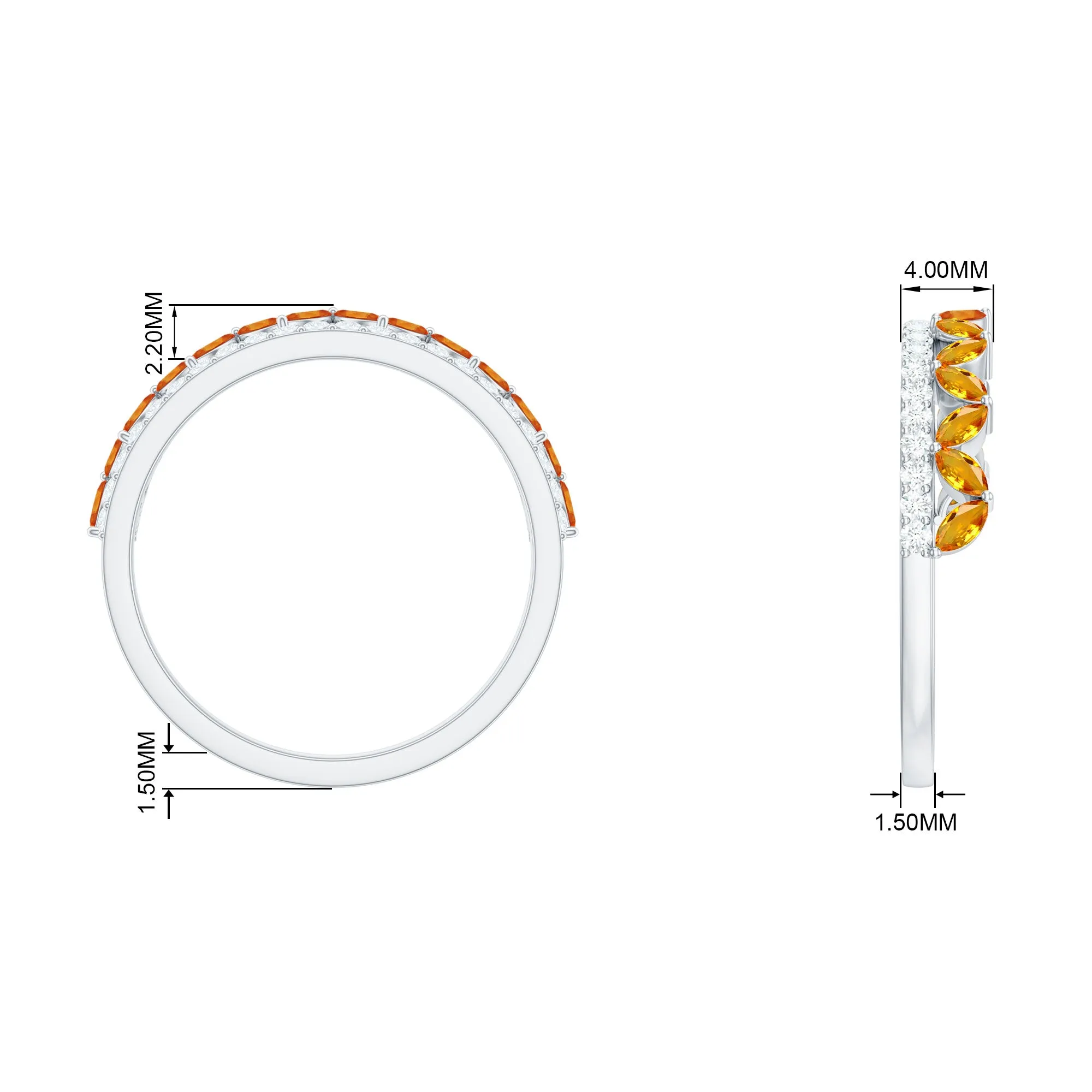 Created Orange Sapphire and Diamond Crown Style Half Eternity Ring