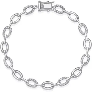 CRISLU Pave Oval Link Bracelet Finished in Pure Platinum- 7 Inches