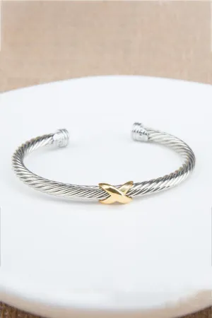 CRISSCROSS DETAIL TWISTED COPPER OPEN BRACELET