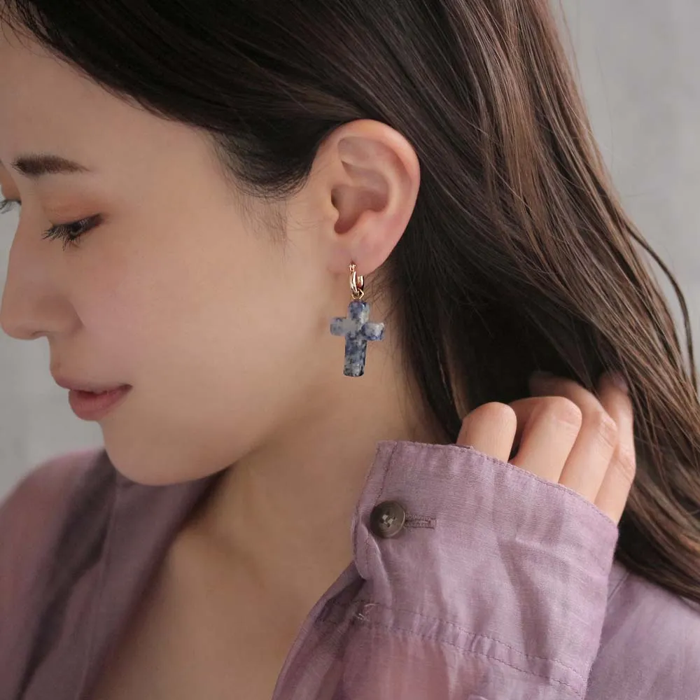 Cross Gemstone Drop Titanium Earrings
