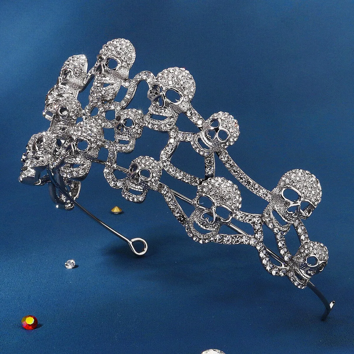 Crystal Skull Halloween Tiaras Crowns For Women Rhinestone Hair Accessory
