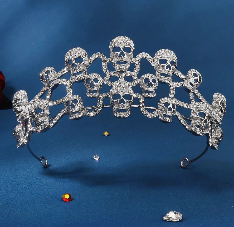 Crystal Skull Halloween Tiaras Crowns For Women Rhinestone Hair Accessory