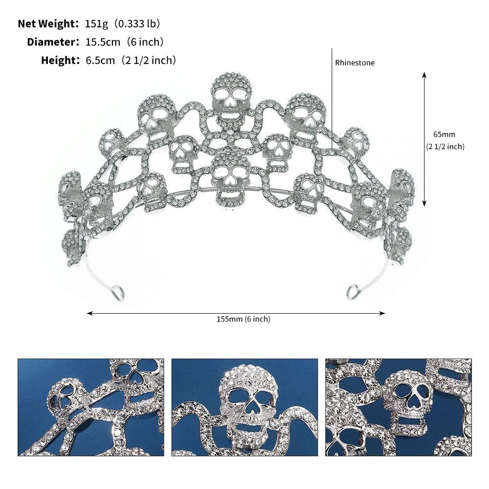 Crystal Skull Halloween Tiaras Crowns For Women Rhinestone Hair Accessory