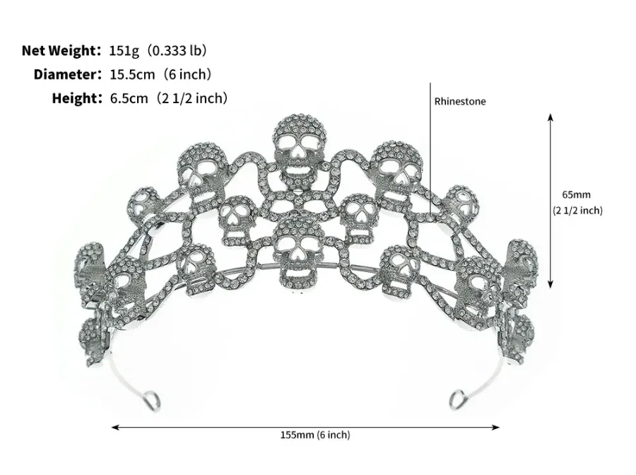 Crystal Skull Halloween Tiaras Crowns For Women Rhinestone Hair Accessory