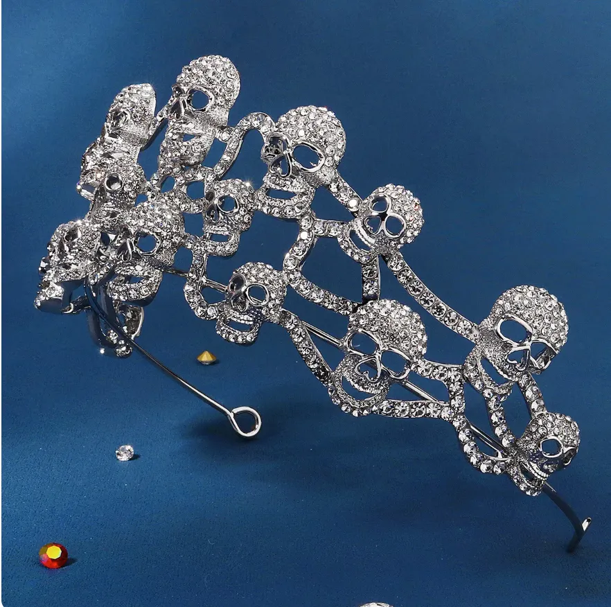 Crystal Skull Halloween Tiaras Crowns For Women Rhinestone Hair Accessory