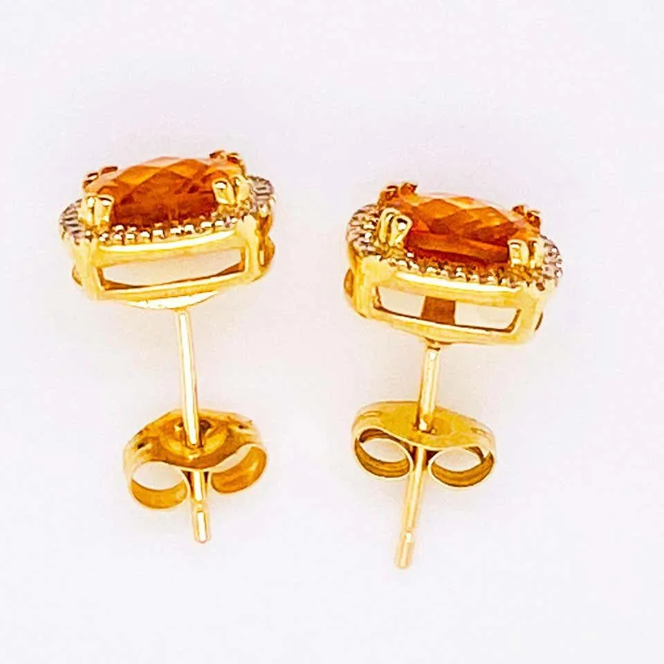 Cushion Citrine Diamond Halo Earring Studs