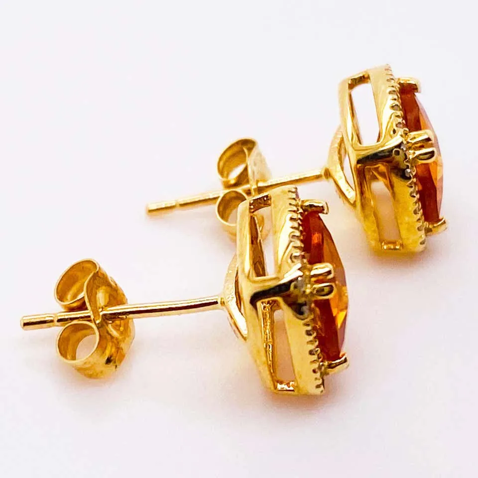 Cushion Citrine Diamond Halo Earring Studs