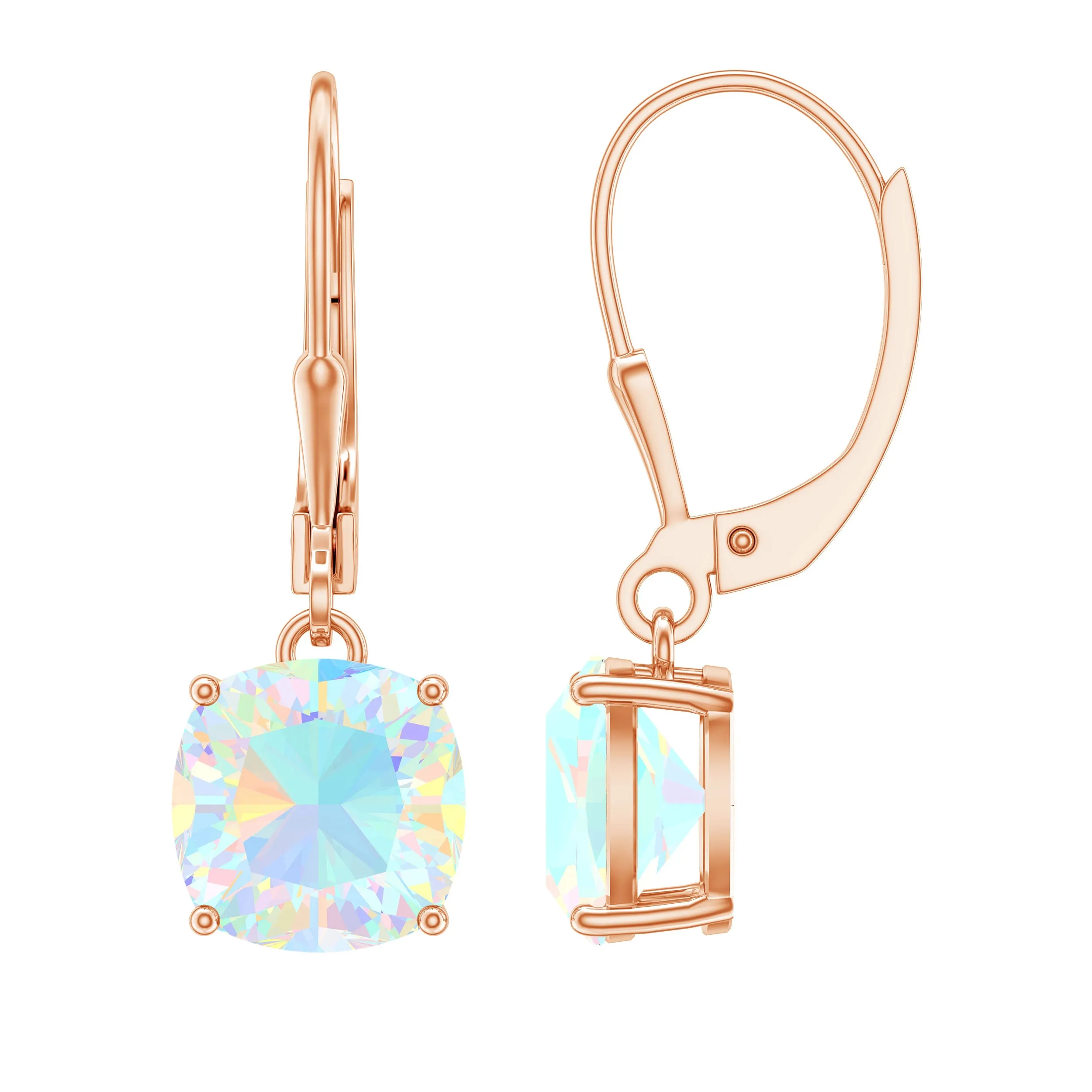 Cushion Cut Solitaire Ethiopian Opal Drop Earrings