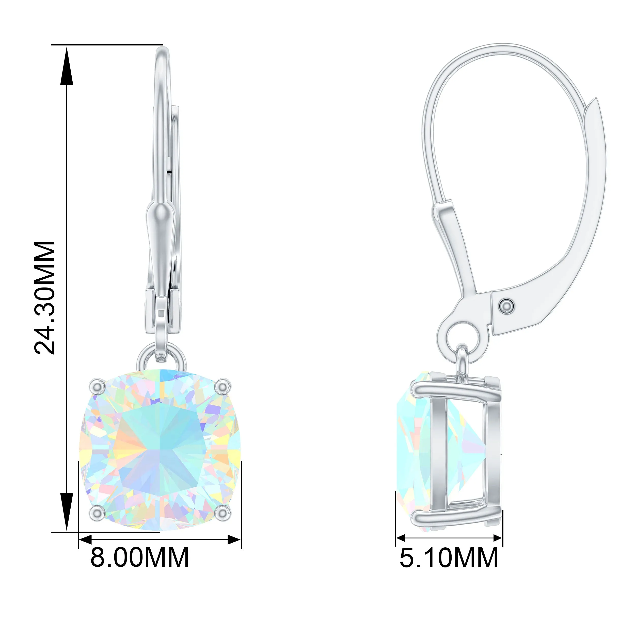 Cushion Cut Solitaire Ethiopian Opal Drop Earrings