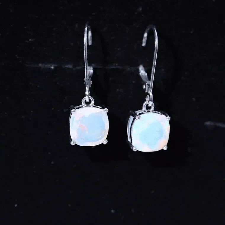 Cushion Cut Solitaire Ethiopian Opal Drop Earrings