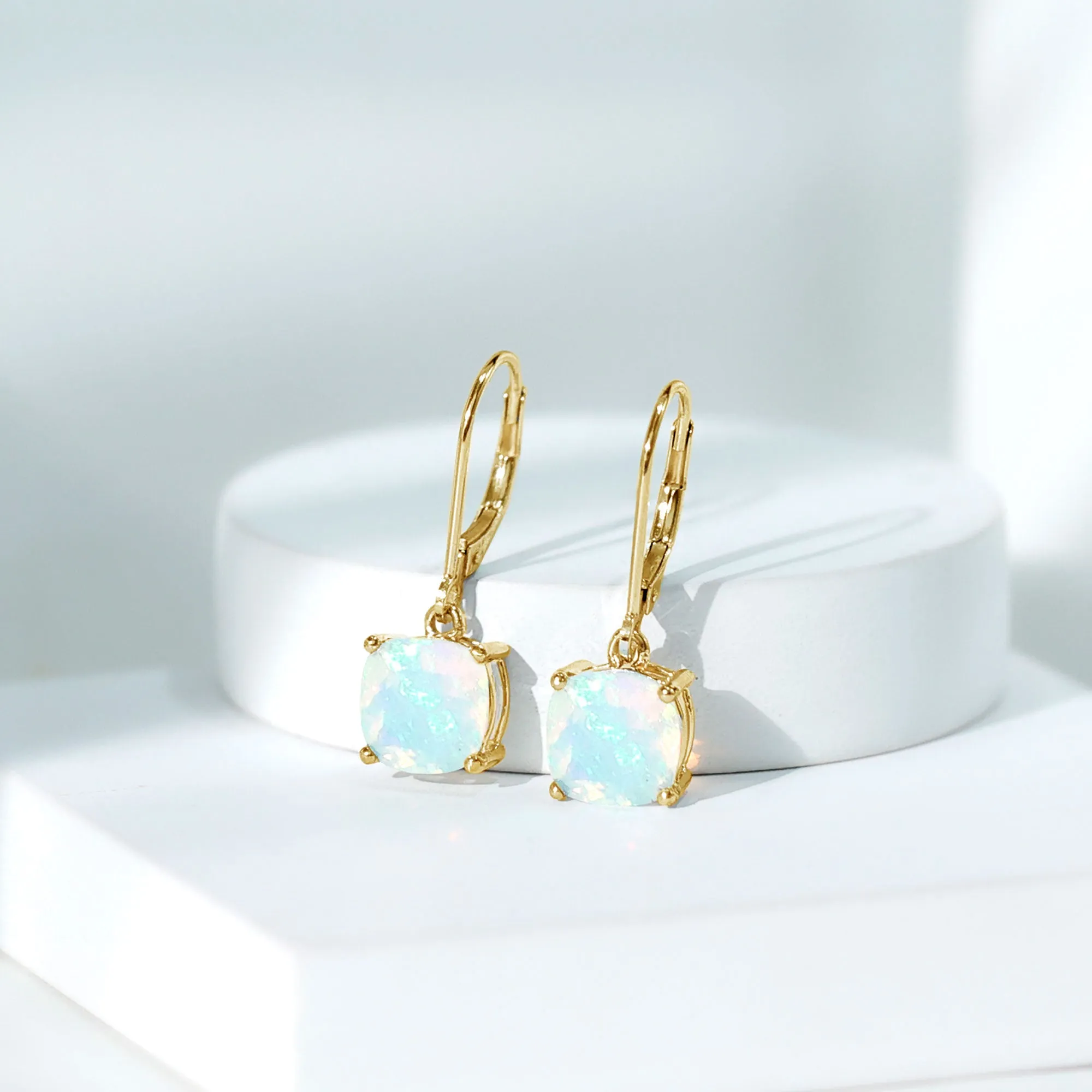 Cushion Cut Solitaire Ethiopian Opal Drop Earrings