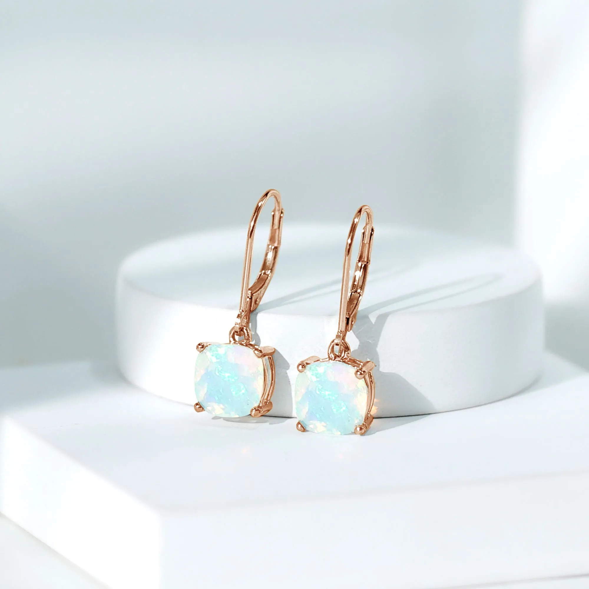 Cushion Cut Solitaire Ethiopian Opal Drop Earrings
