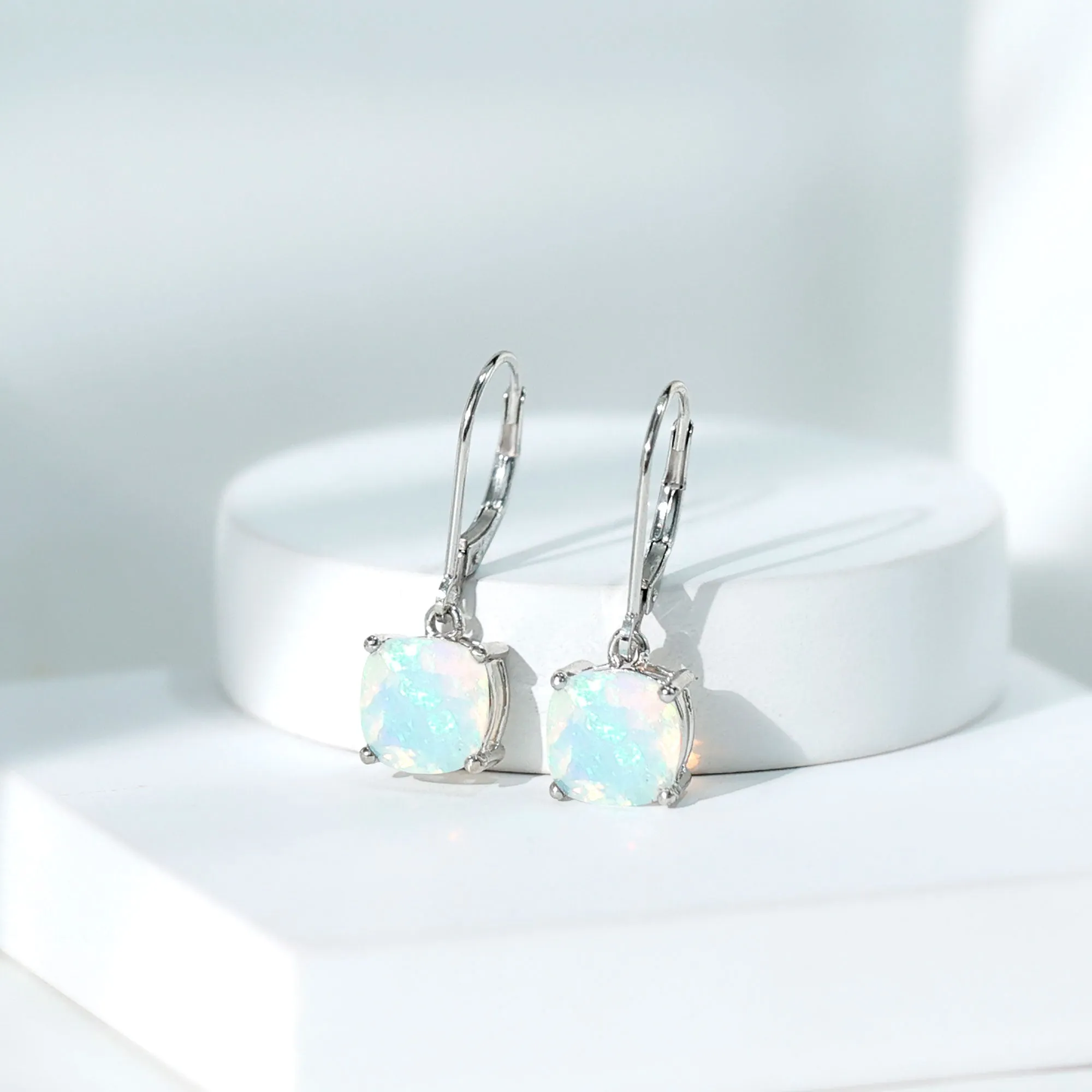 Cushion Cut Solitaire Ethiopian Opal Drop Earrings