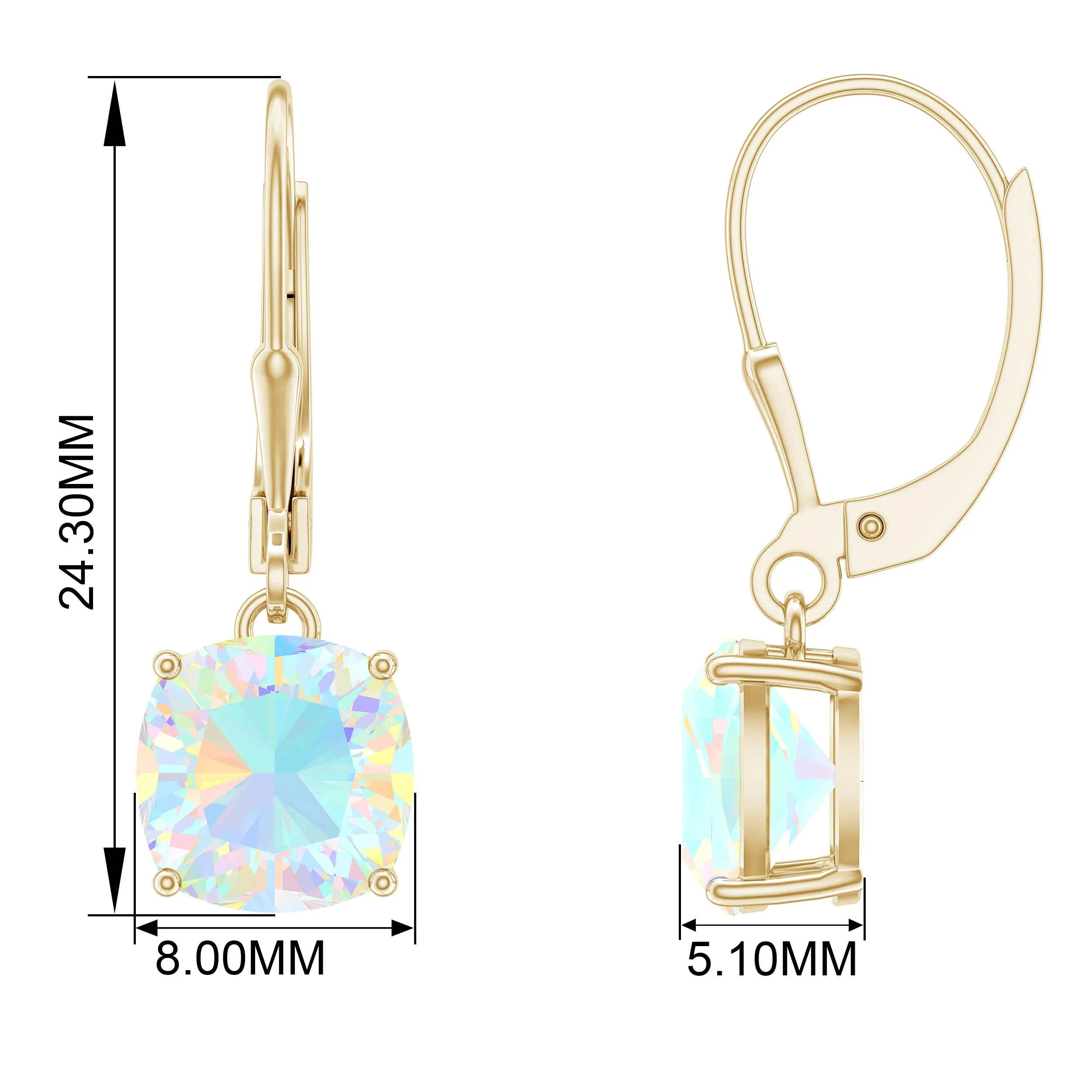 Cushion Cut Solitaire Ethiopian Opal Drop Earrings