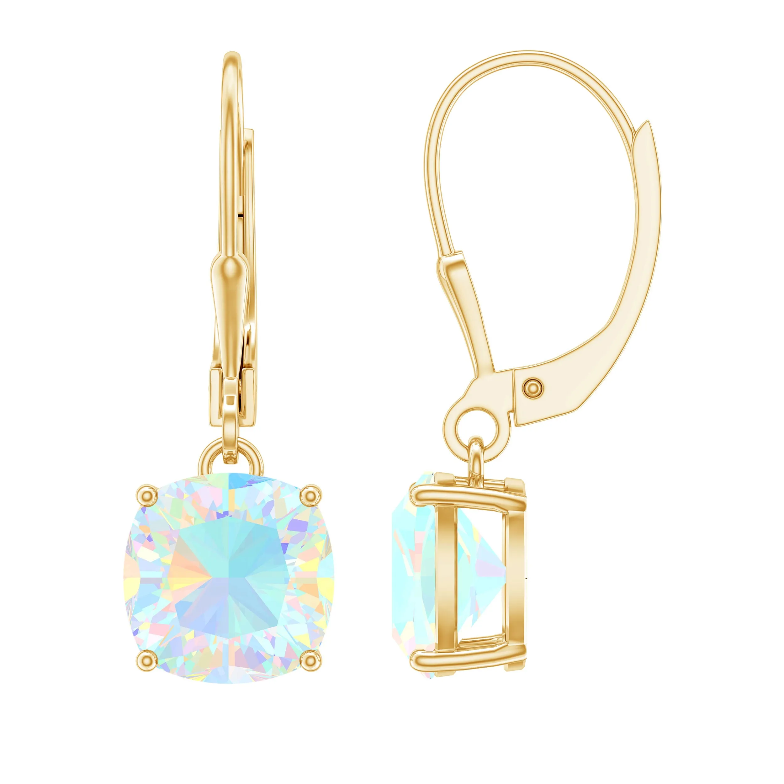 Cushion Cut Solitaire Ethiopian Opal Drop Earrings